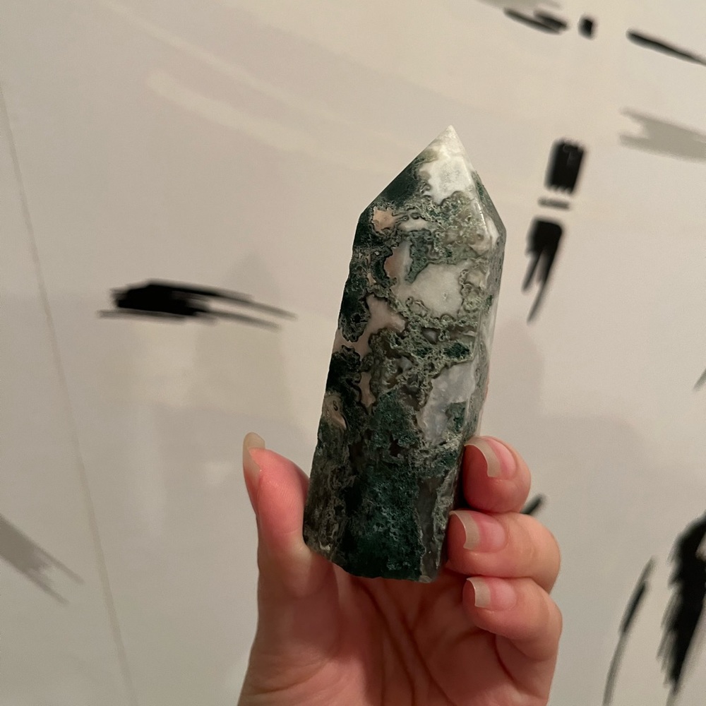 Chunky Druzy Moss Agate Tower